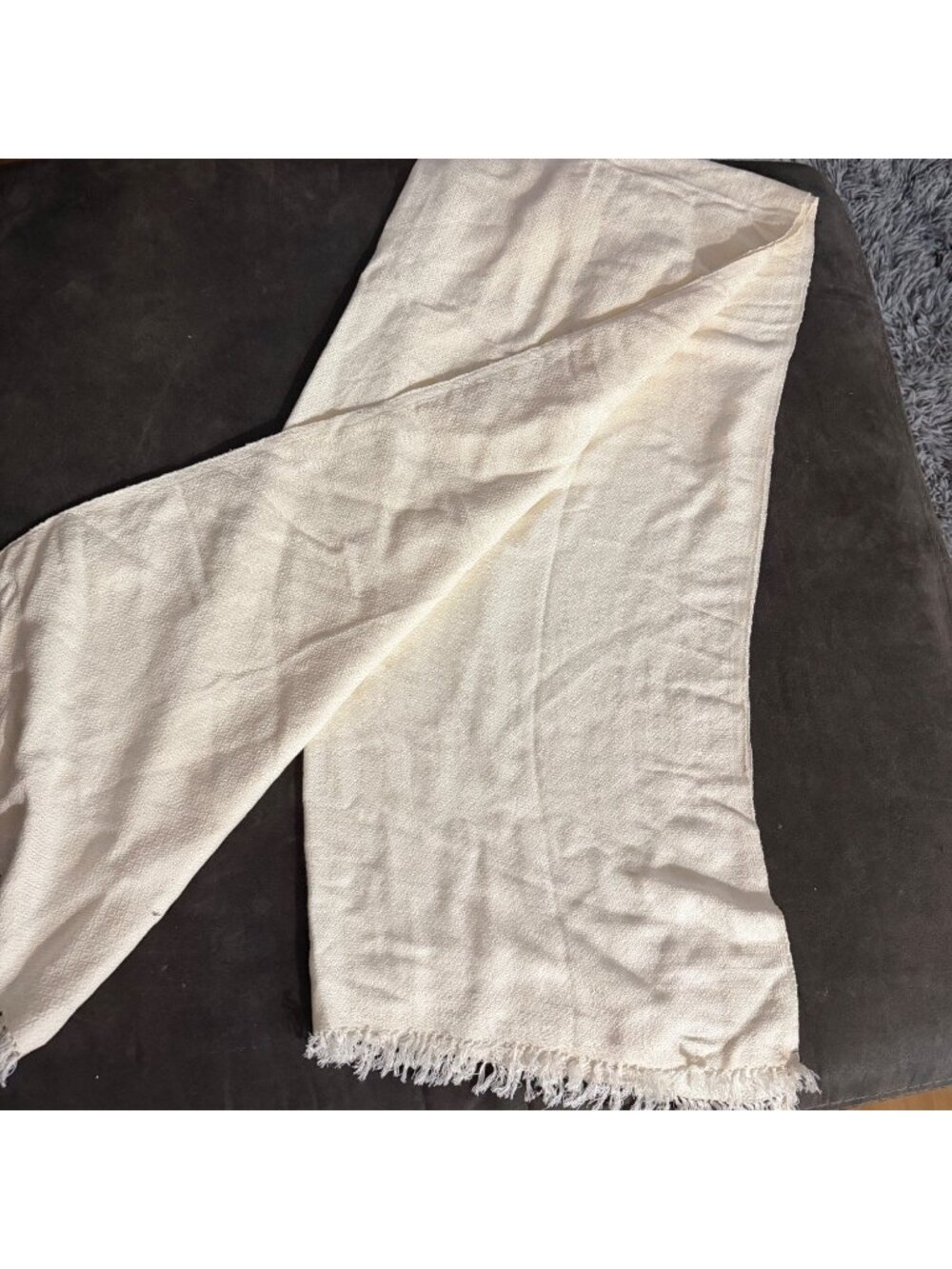 Fairweave Handwoven Cotton Shawl With Fringe Off-White Lightweight & Breathable